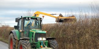Hedge-cutting, roadways, road, tractor, hedge-cutter