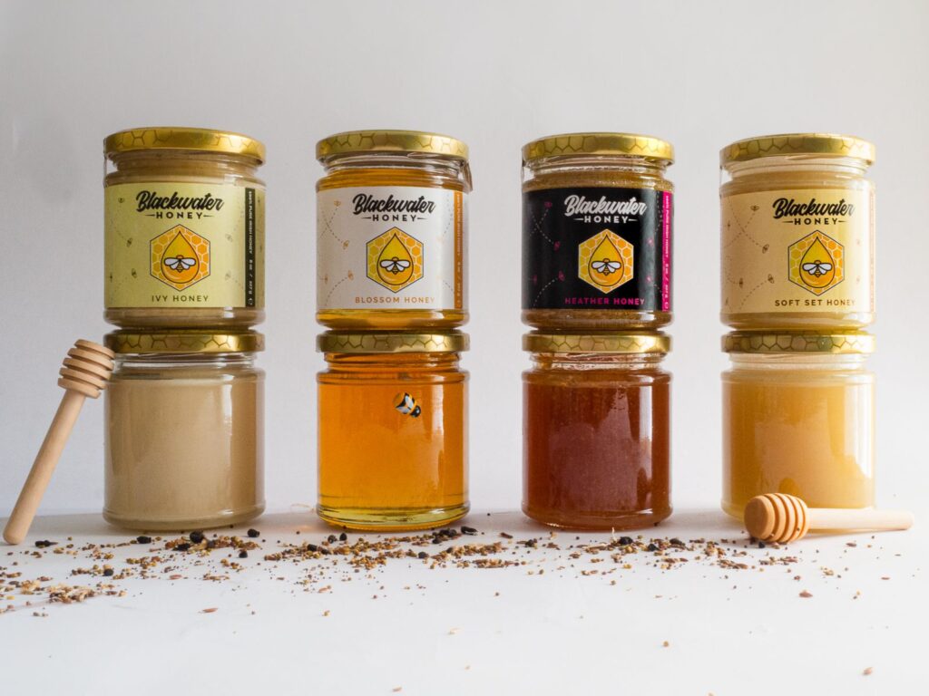 Blackwater Honey, Cork and Dublin, Ireland has four types of honeys: heather, blossom, ivy (currently not on sale) and a soft set. 