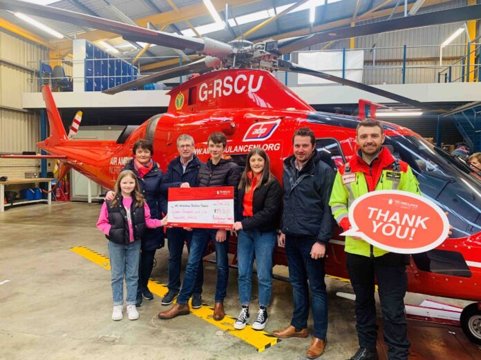William Hutchinson from Desertmartin visited the air ambulance base in Lisburn in January 2023 in a different set of circumstances from those he faced back two years when the helicopter and medics came to his aid following a farming accident.